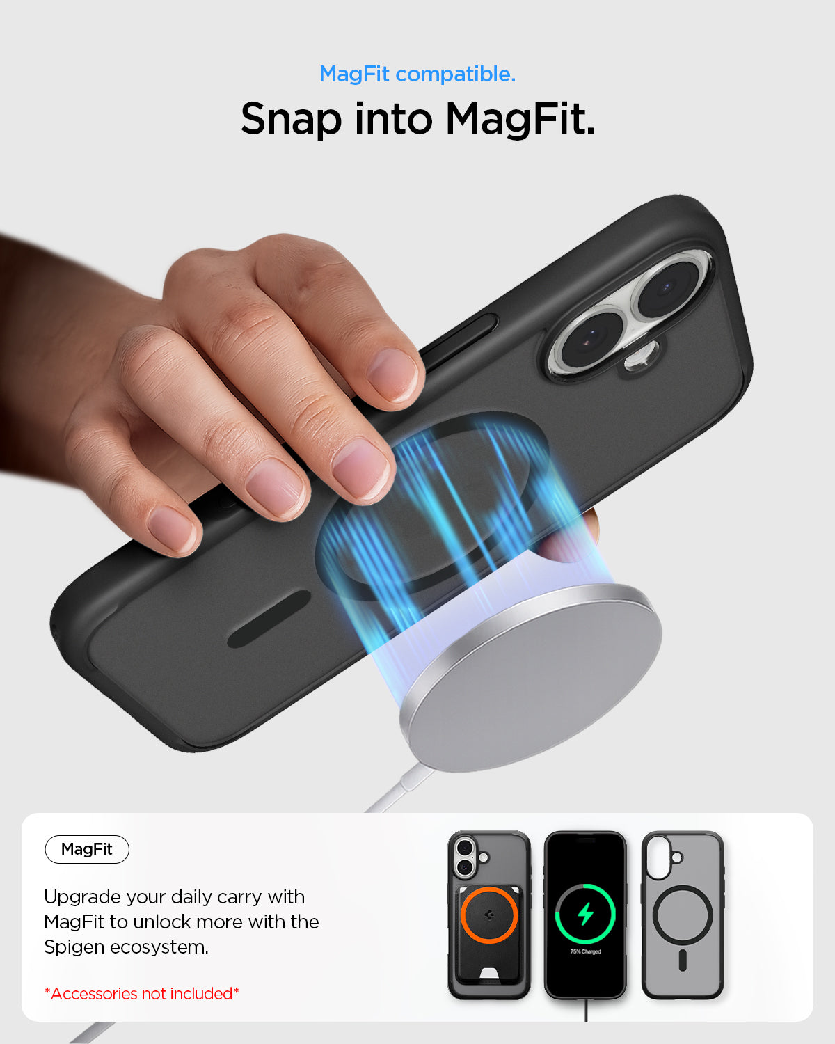 ACS10085 - iPhone 17 Ultra Hybrid (MagFit) in Frost Black showing magfit compatible. snap into magfit