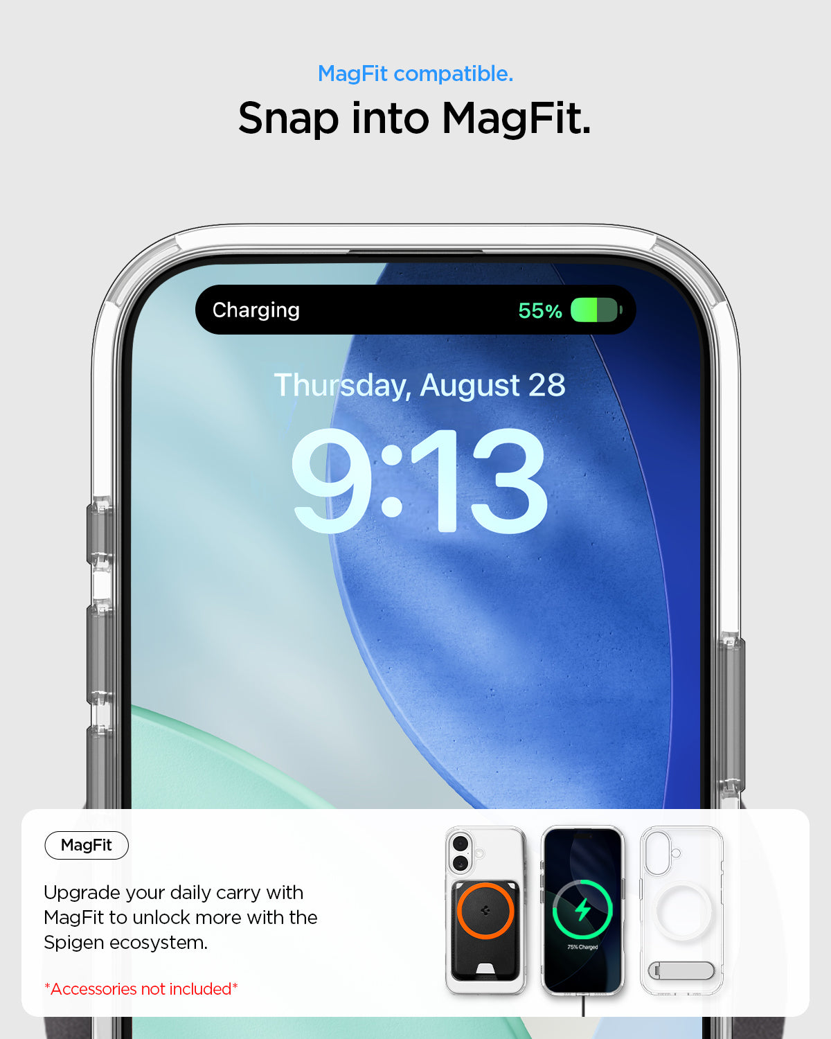 ACS09981 - iPhone 17 Case Ultra Hybrid S (MagFit) showing the MagFit compatibility. Snap into MagFit. Upgrade daily carry with MagFit to unlock more with Spigen ecosystem.