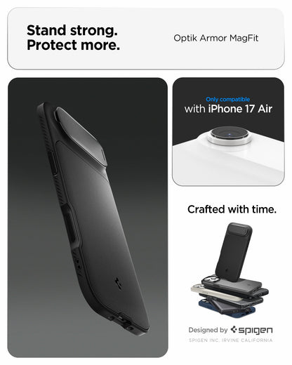 ACS09930 - iPhone 17 Air Series Case Optik Armor (MagFit) in black showing the stand strong and protect more with the case. Only compatible with iPhone 17 air