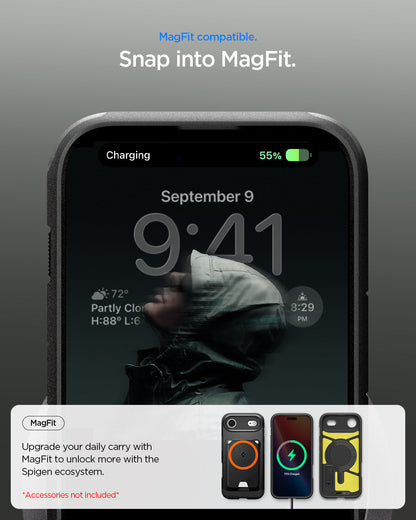 ACS09928 - iPhone 17 Air Case Tough Armor T AI (MagFit) in black showing magfit compatible. snap into magfit.