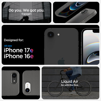 ACS09532 - iPhone 17e Case Liquid Air in Marble Gray showing iPhone 17e and iPhone 16e compatibility and compatibility with design.
