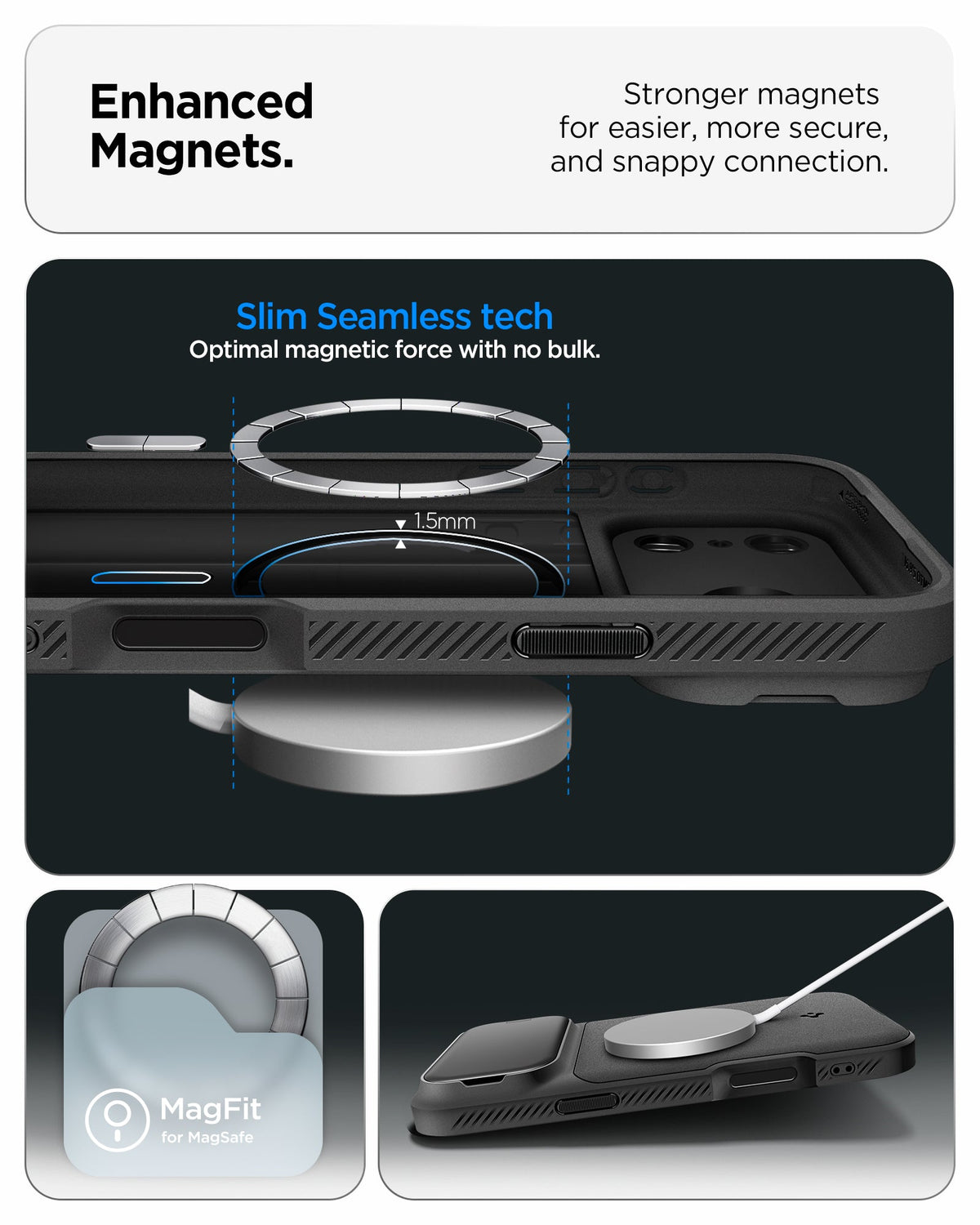 ACS09900 - iPhone 17 Pro Max Series Case Optik Armor (MagFit) in black showing the enhanced magnets Stronger magnets for easier, more secure and snappy connection