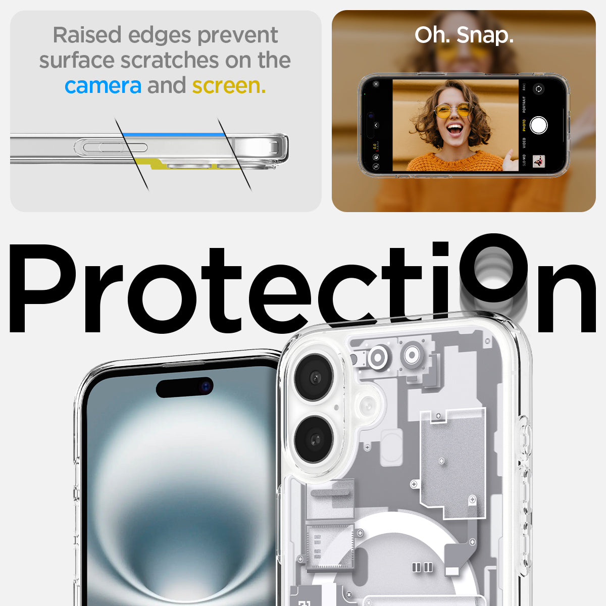 ACS08209 - iPhone 16 Case Ultra Hybrid Zero One (MagFit) in Zero One White raised edges prevent surface scratches on the camera and screen. Oh snap. Protection.