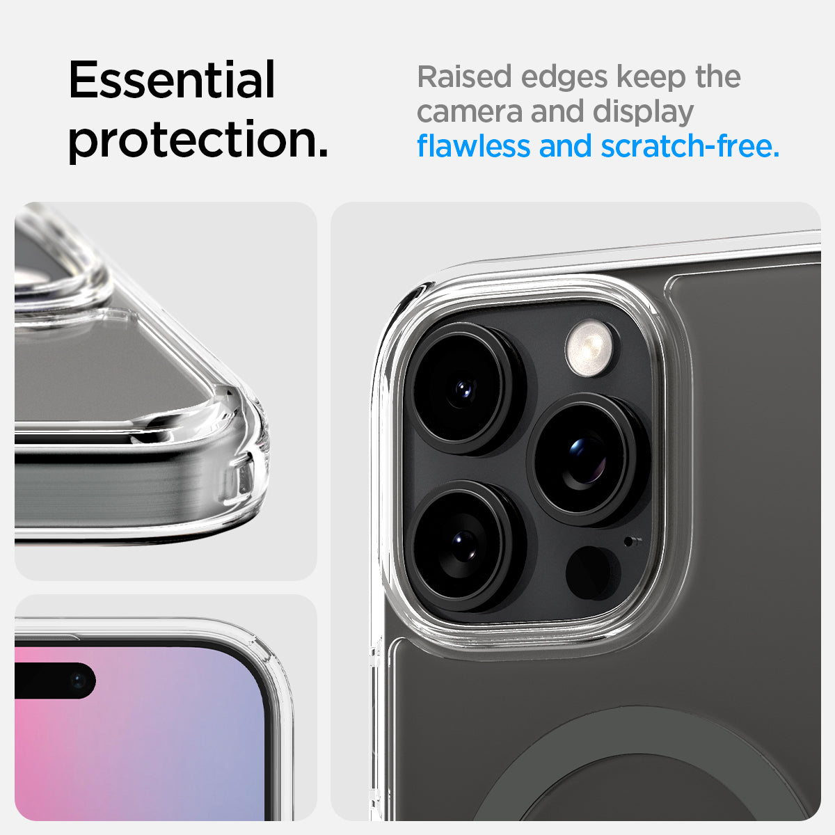 ACS08513 - iPhone 16 Pro Case Ultra Hybrid T (MagFit + Camera Control) in Graphite showing the essential protection, raised edges keep the camera and display flawless and scratch-free