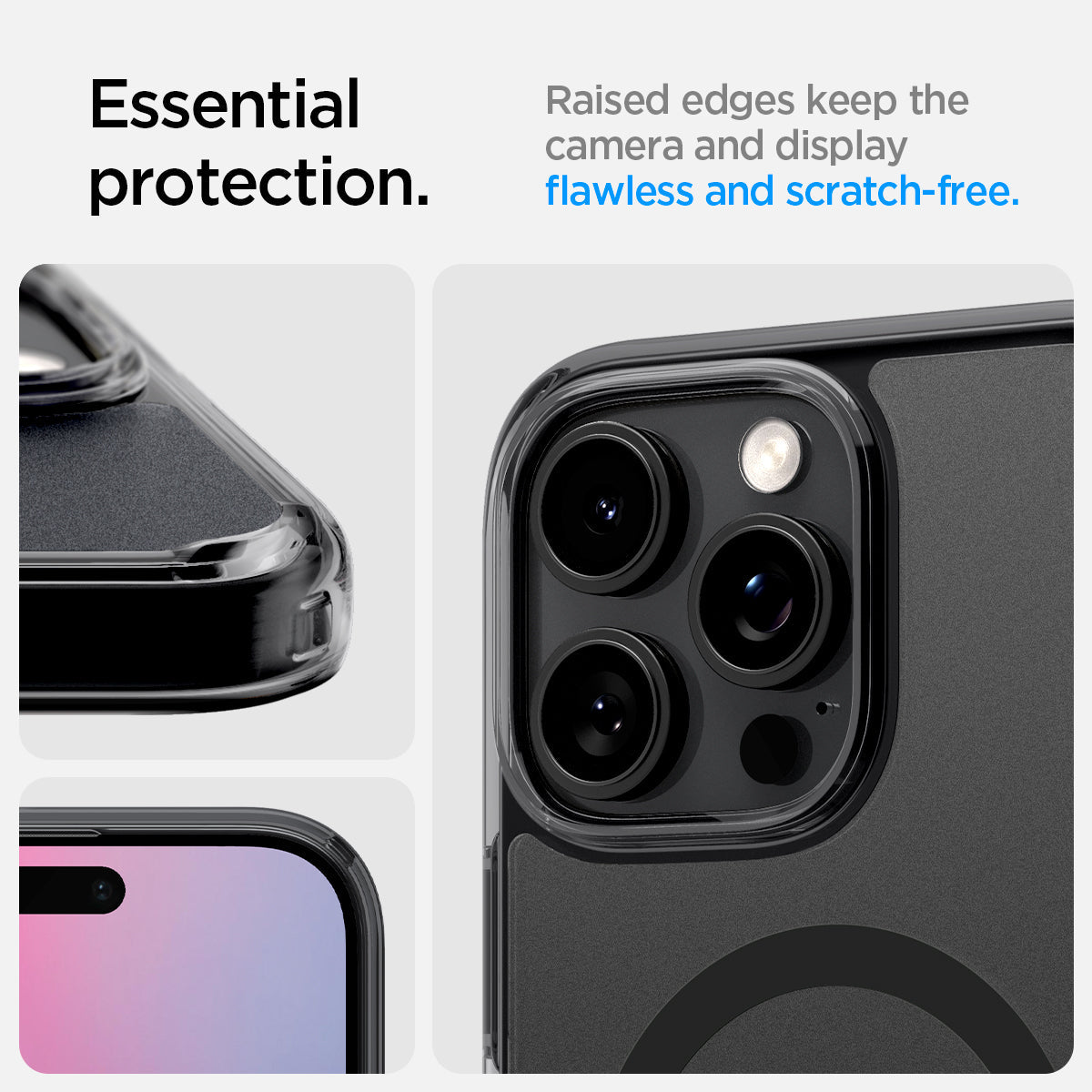 ACS08514 - iPhone 16 Pro Case Ultra Hybrid T (MagFit + Camera Control) in Frost Black showing the essential protection, raised edges keep the camera and display flawless and scratch-free