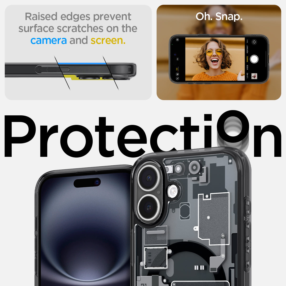 ACS08078 - iPhone 16 Plus Case Ultra Hybrid Zero One (MagFit) in Zero One raised edges prevent surface scratches on the camera and screen. Oh snap. Protection.