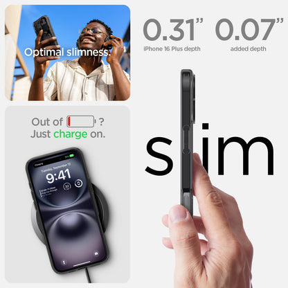 ACS08078 - iPhone 16 Plus Case Ultra Hybrid Zero One (MagFit) in Zero One optimal slimness. Out of battery? Just charge on. 0.31" and 0.07" slim.