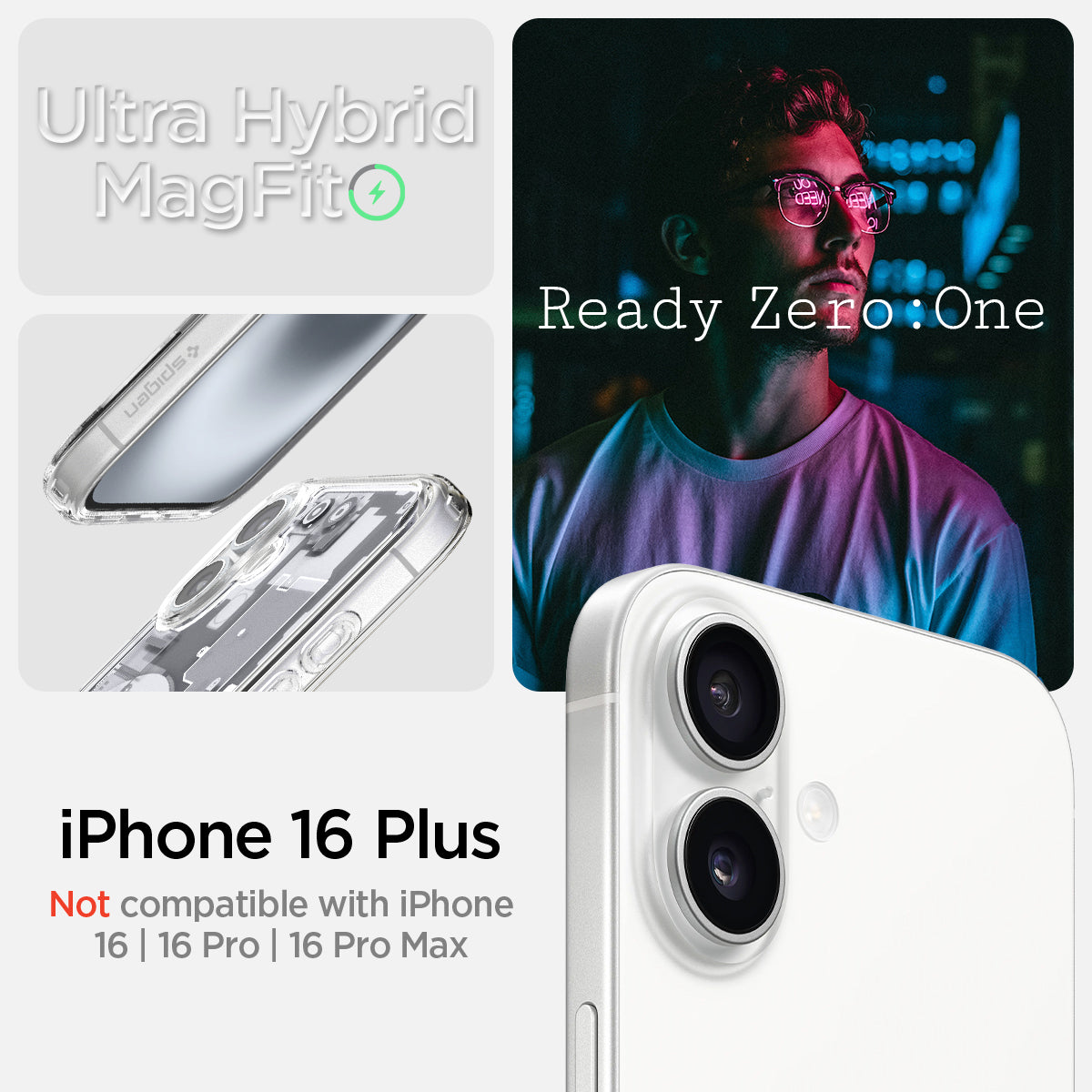 ACS08079 - iPhone 16 Plus Case Ultra Hybrid Zero One (MagFit) in Zero One White ultra hybrid magfit. the clear choice. iPhone 16 Plus. Not compatible with iPhone 16, 16pro, 16pro max.