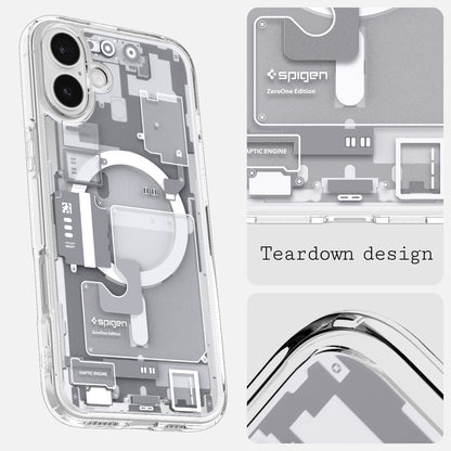 ACS08079 - iPhone 16 Plus Case Ultra Hybrid Zero One (MagFit) in Zero One White teardown design.