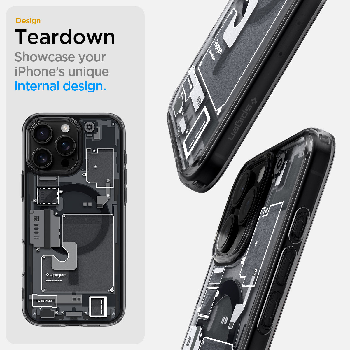 ACS08004 - iPhone 16 Pro Max Case Ultra Hybrid Zero One (MagFit) in Zero One teardown design. showcase your iPhone's unique internal design.