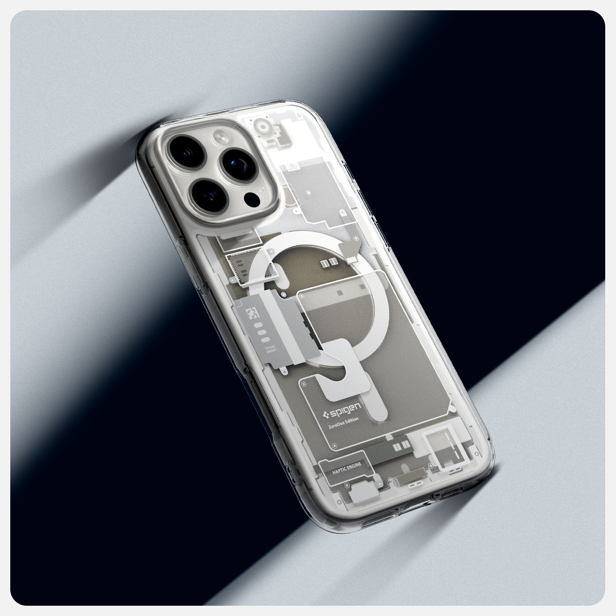 ACS08381 - iPhone 16 Pro Max Case Ultra Hybrid Zero One (MagFit) in Zero One Natural Titanium showing the back of the phone.