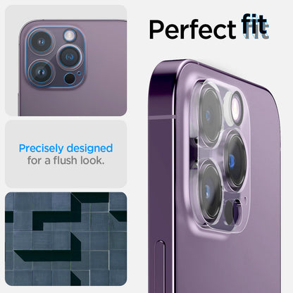 AGL05761 - iPhone 14 Pro / 14 Pro Max Optik Lens Protector in crystal clear showing the perfect fit. Precisely designed for a flush look