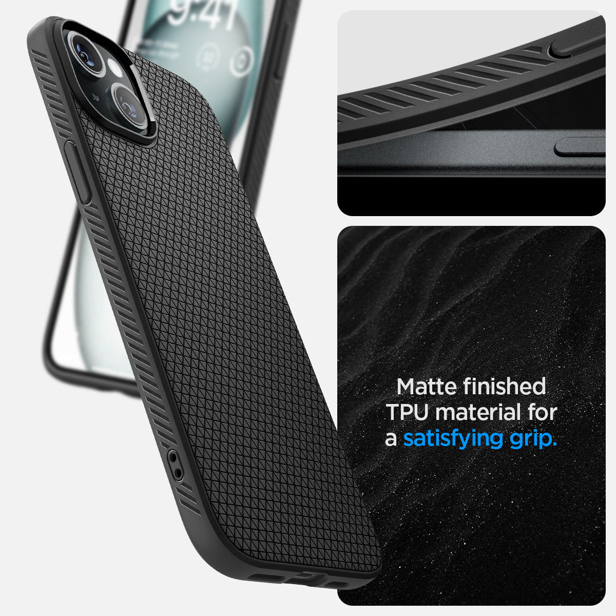 ACS06790 - iPhone 15 Case Liquid Air in black matte finished TPU material for a satisfying grip