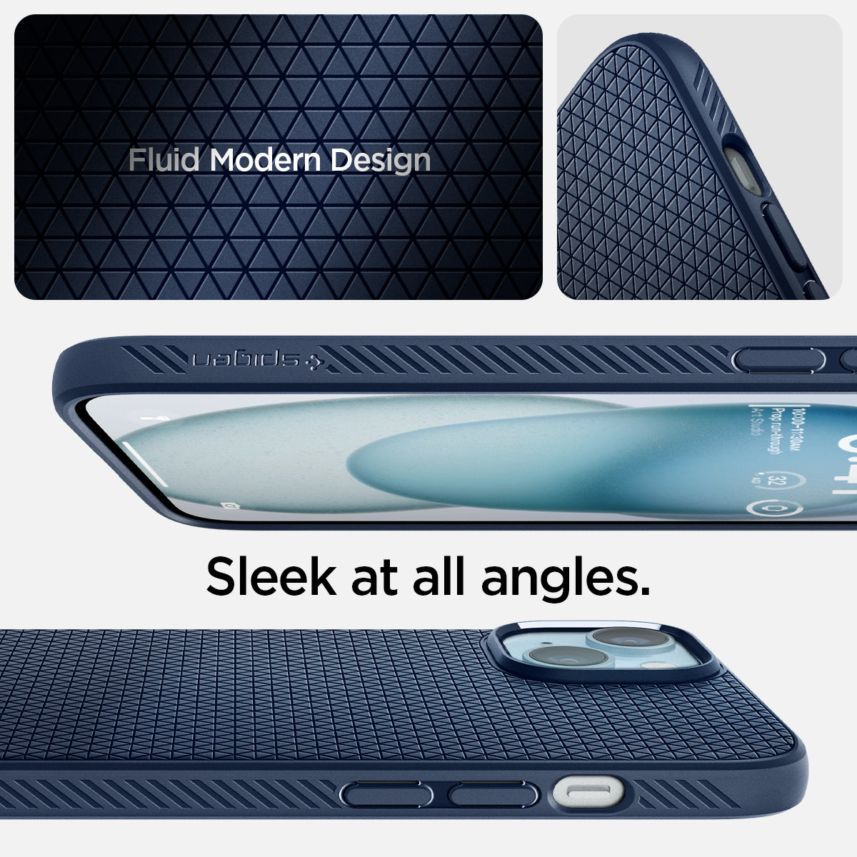 ACS06791 - iPhone 15 Case Liquid Air in navy blue fluid modern design. Sleek at all angles
