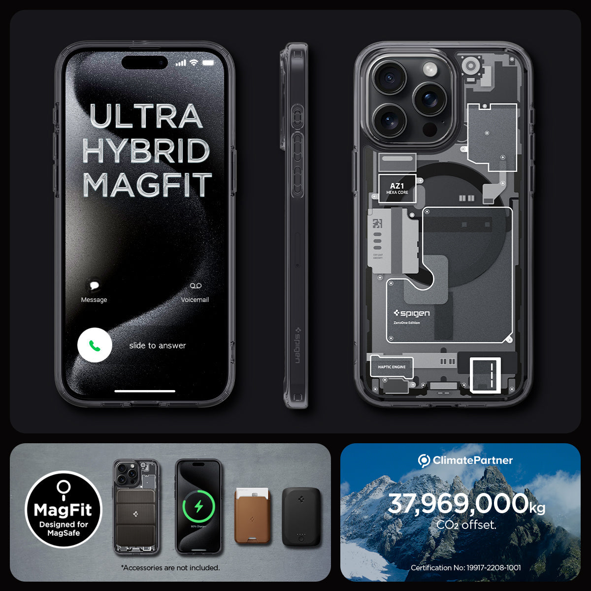 ACS06721 - iPhone 15 Pro Case Ultra Hybrid Zero One ultra hybrid magfit. magfit designed for magsafe. 37,969,000kg CO2 offset.