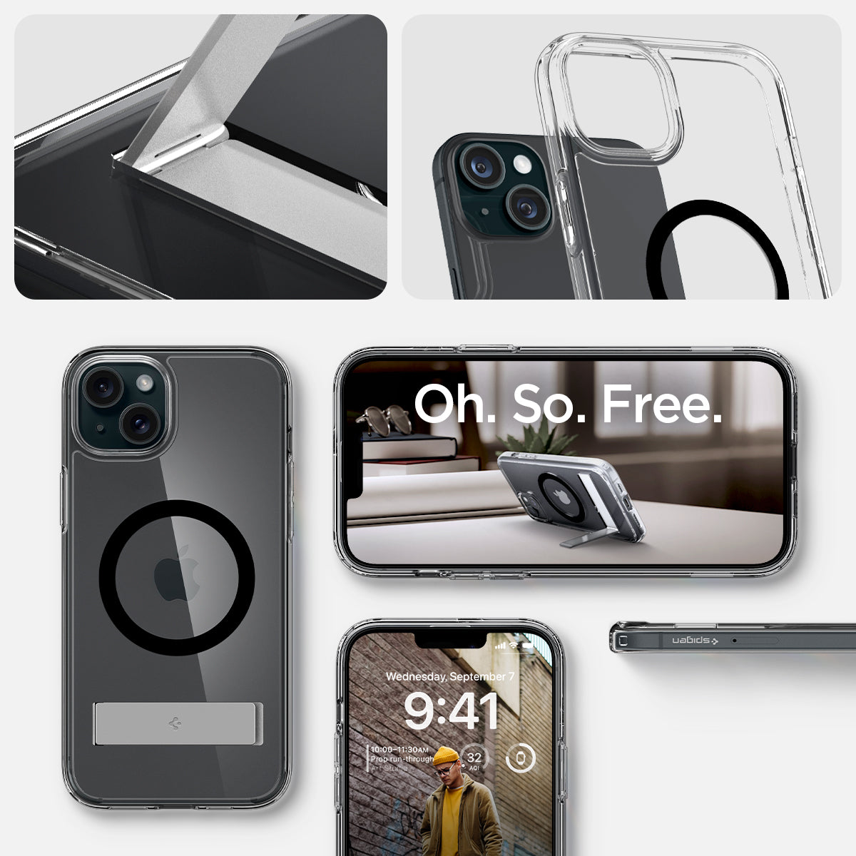 ACS06808 - iPhone 15 Case Ultra Hybrid S (MagFit) in black showing the different angles