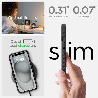ACS06650 - iPhone 15 Plus Case Liquid Air in matte black the 0.31" iPhone 16 Plus depth. 0.06" added depth optimal slimness. out of battery? just charge on.