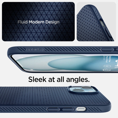 ACS06651 - iPhone 15 Plus Case Liquid Air in navy blue fluid modern design. Sleek at all angles