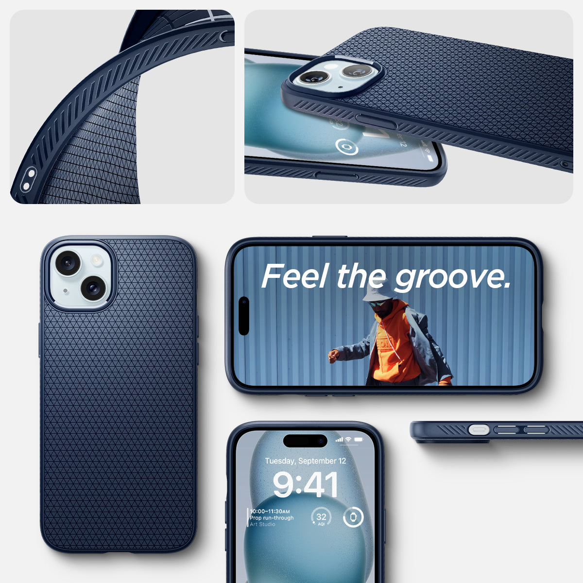 ACS06651 - iPhone 15 Plus Case Liquid Air in navy blue showing the different angles