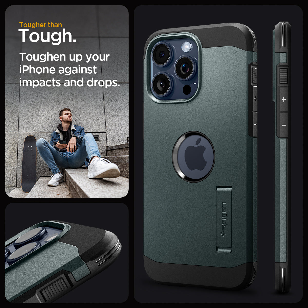 ACS06735 - iPhone 15 Pro Case Tough Armor (MagFit) in abyss green tougher than tough. toughen up your Phone against impacts and drops.