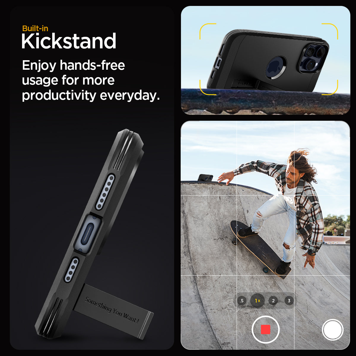 ACS06594 - iPhone 15 Pro Max Case Tough Armor (MagFit) in black built in kick stand enjoy hands free usage for more productivity everyday.