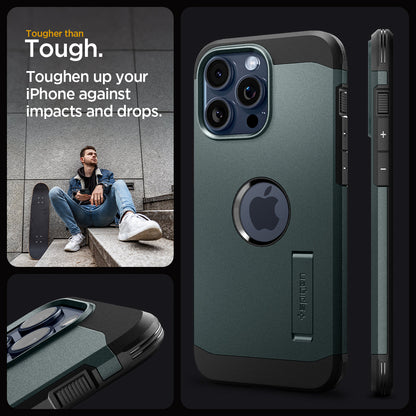 ACS06596 - iPhone 15 Pro Max Case Tough Armor (MagFit) in abyss green tougher than tough. toughen up your Phone against impacts and drops.