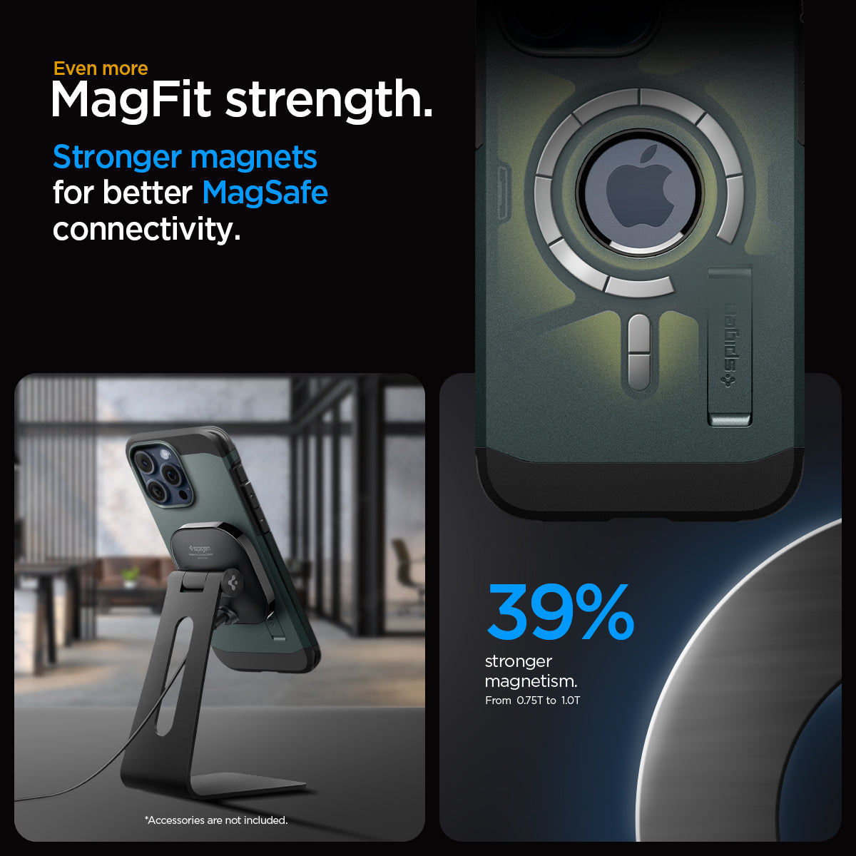 ACS06596 - iPhone 15 Pro Max Case Tough Armor (MagFit) in abyss green even more magfit strength. stronger magnets for better magsafe connectivity.