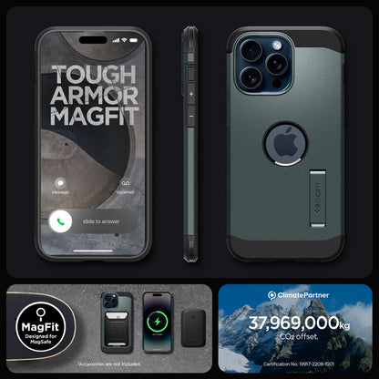 ACS06596 - iPhone 15 Pro Max Case Tough Armor (MagFit) in abyss green tough armor magfit. designed for magsafe. 37,969,000kg CO2 offset.