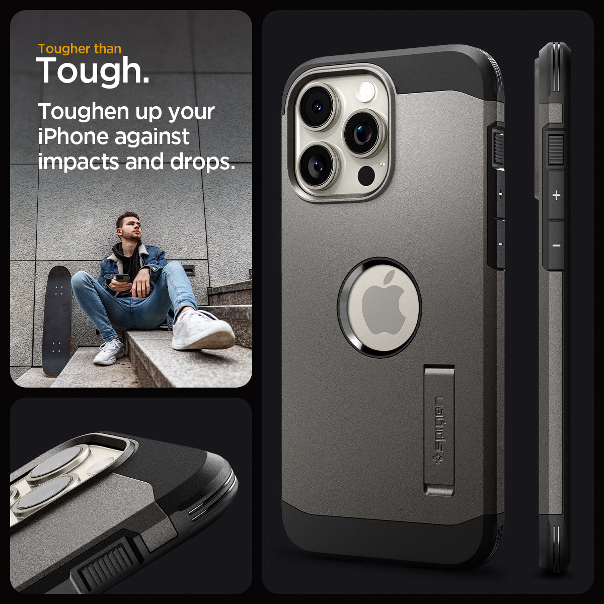 ACS06593 - iPhone 15 Pro Max Case Tough Armor (MagFit) in gunmetal tougher than tough. toughen up your Phone against impacts and drops.