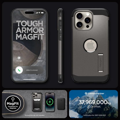 ACS06593 - iPhone 15 Pro Max Case Tough Armor (MagFit) in gunmetal tough armor magfit. designed for magsafe. 37,969,000kg CO2 offset.