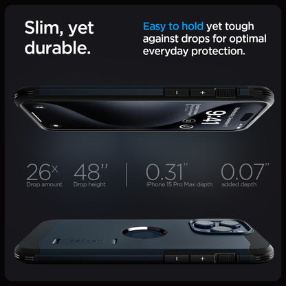 ACS06595 - iPhone 15 Pro Max Case Tough Armor (MagFit) in metal slate slim yet durable. easy to hold yet tough against drops for optimal everyday protection
