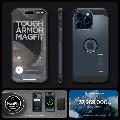 ACS06595 - iPhone 15 Pro Max Case Tough Armor (MagFit) in metal slate tough armor magfit. designed for magsafe. 37,969,000kg CO2 offset.