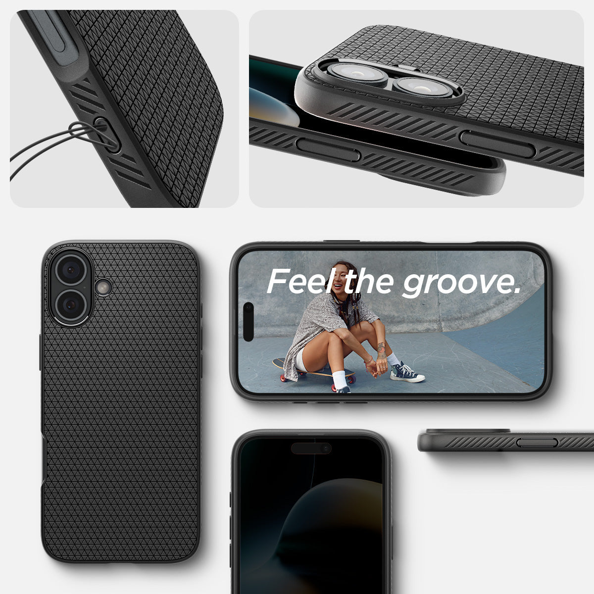 ACS08194 - iPhone 16 Case Liquid Air in Matte Black showing the different angles