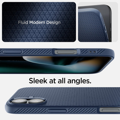 ACS08195 - iPhone 16 Case Liquid Air in Navy Blue showing the fluid modern design. Sleek at all angles