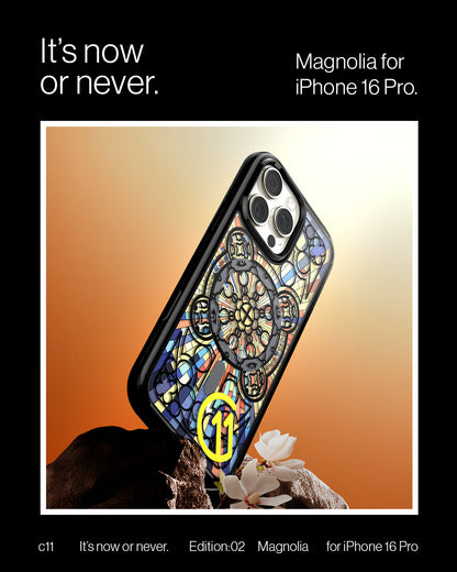 ACS09228 - iPhone 16 Pro Case c11 Series Magnolia Edition (MagFit + Camera Control) it's now or never magnolia for iPhone 16 Pro.