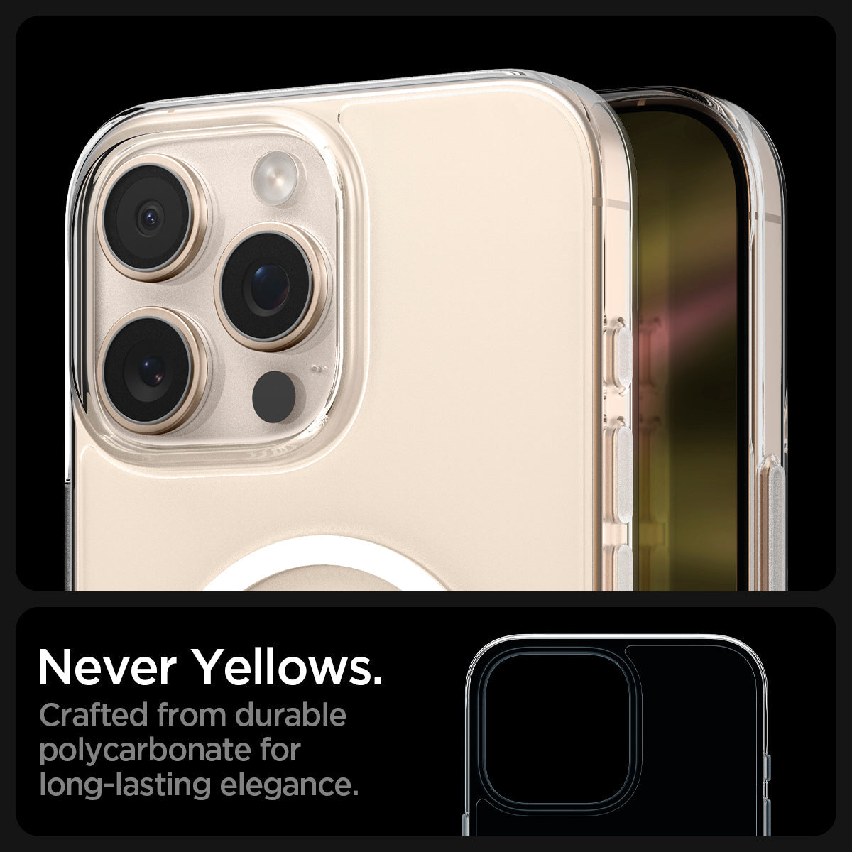 ACS09315 - iPhone 16 Pro Max Case Thin Fit T (MagFit) in clear showing that the case never yellows