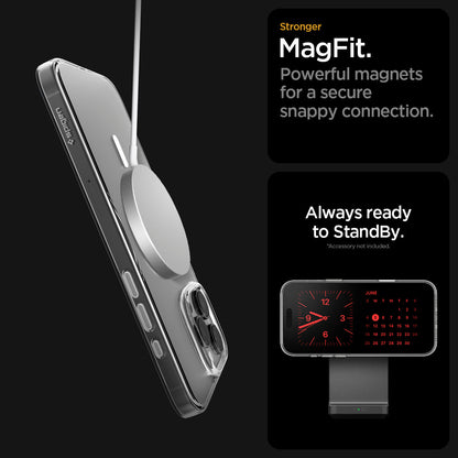 ACS09315 - iPhone 16 Pro Max Case Thin Fit T (MagFit) in clear showing the strong Mag Fit feature