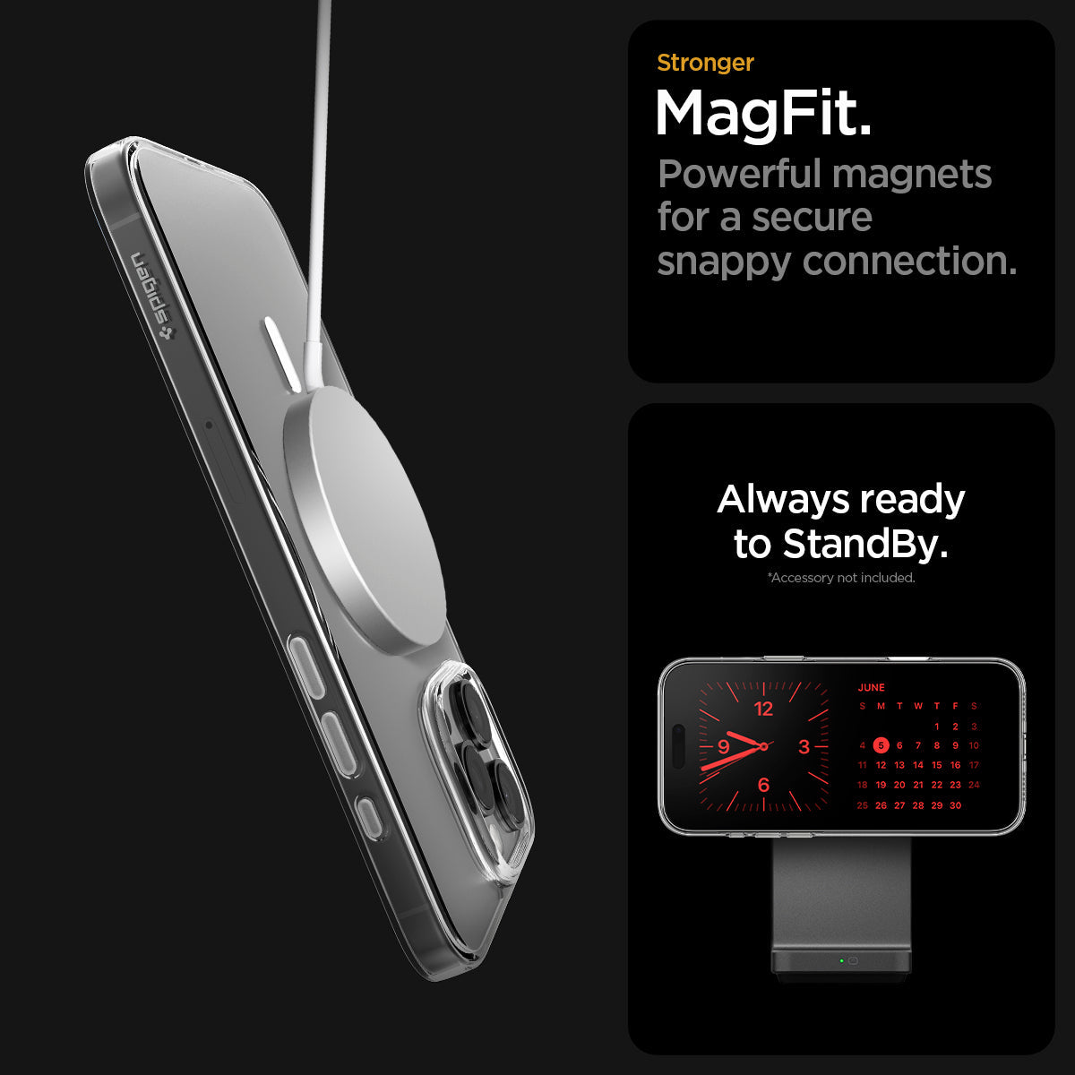 ACS09316 - iPhone 16 Pro Case Thin Fit T (MagFit) in clear showing the strong Mag Fit feature