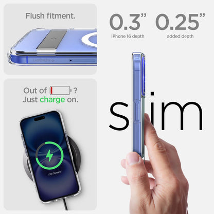 ACS08212 - iPhone 16 Case Ultra Hybrid S (MagFit) in Crystal Clear flush fitment. Out of battery? Just charge on.