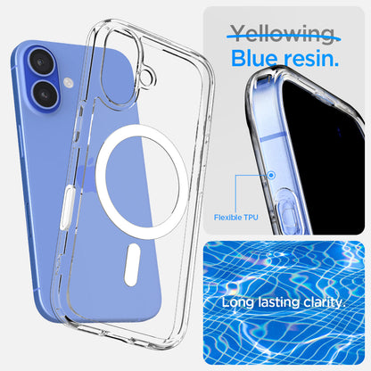 ACS09073 - iPhone 16 Case Ultra Hybrid T (MagFit + Camera Control) in White showing infused with blue resin for long lasting clarity