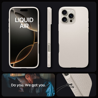 ACS07991 - iPhone 16 Pro Max Case Liquid Air in Natural Titanium showing the different angles