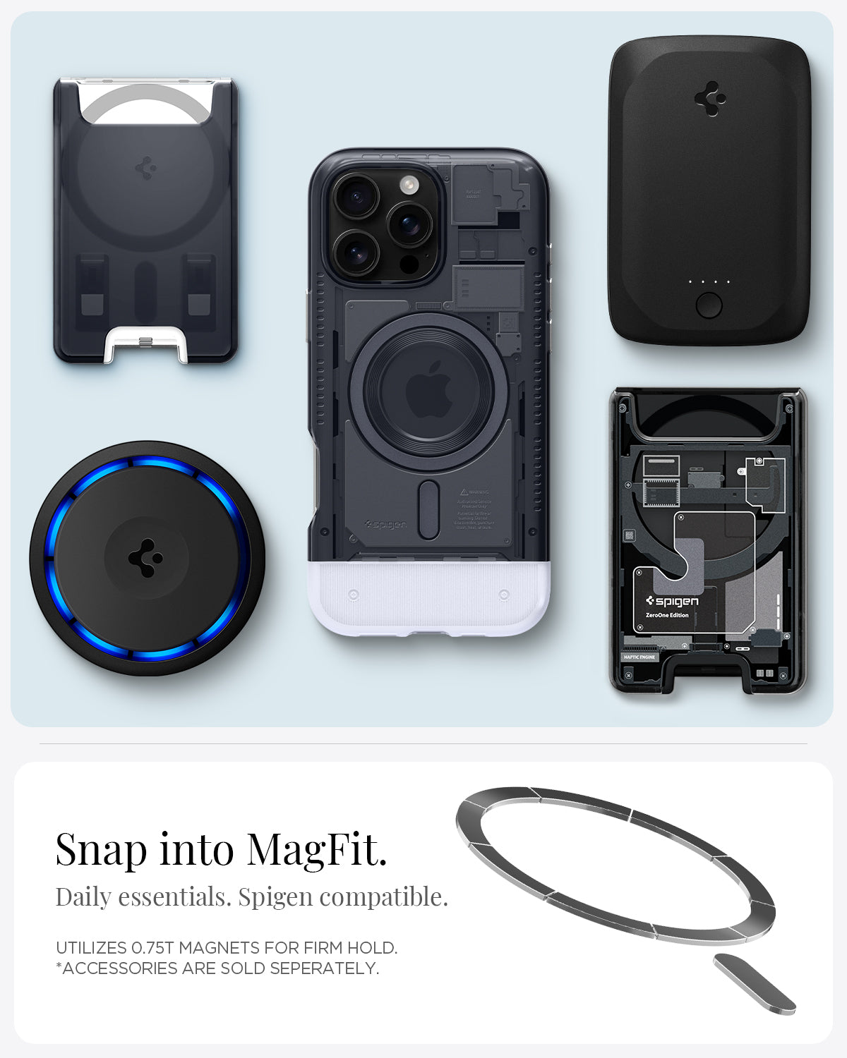 ACS08152 - iPhone 16 Pro Case Classic C1 (MagFit) in Graphite snap into magfit. daily essentials spigen compatible. Utilizes 0.75 magnets for firm hold. accessories are sold separately.