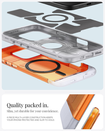 ACS08560 - iPhone 16 Pro Case Classic C1 (MagFit) in Tangerine quality packed in, slim, yet durable for your convieience. 6 piece multi layer construction keeps your iPhone protected and slim to hold.