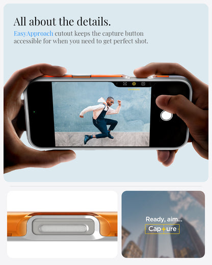 ACS08560 - iPhone 16 Pro Case Classic C1 (MagFit) in Tangerine all about the details. easy approach cutout keeps the capture button accessible for when you need to get perfect shot.