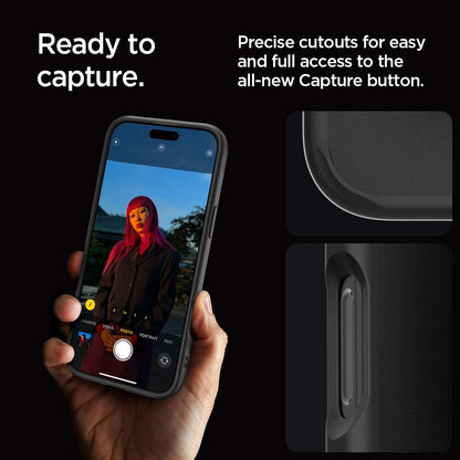 ACS07995 - iPhone 16 Pro Max Case Ultra Hybrid in Frost Black ready to capture. precise cutouts for easy and full access to the all new capture button.