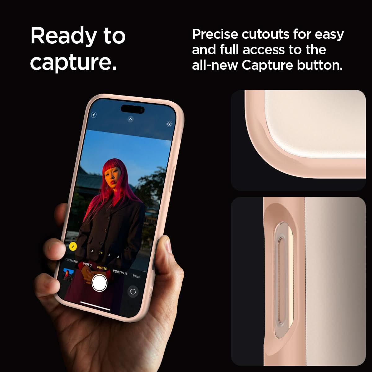 ACS08693 - iPhone 16 Pro Case Ultra Hybrid in Rose Titanium ready to capture. precise cutouts for easy and full access to the all new capture button.