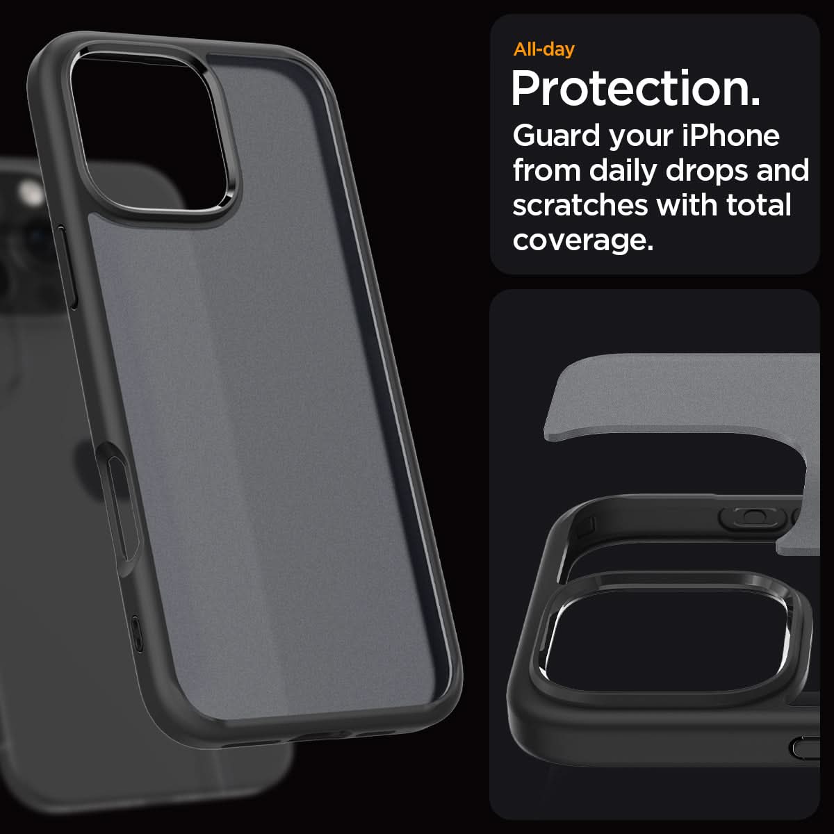 ACS08124 - iPhone 16 Pro Case Ultra Hybrid in Frost Black all day protection. guard your iPhone from daily drops and scratches with total coverage.