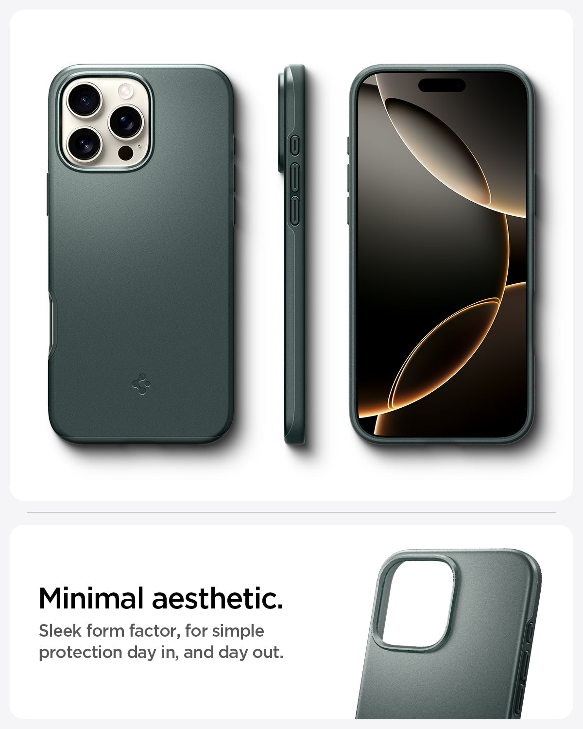 ACS08109 - iPhone 16 Pro Case Thin Fit (MagFit) in Abyss Green minimal aesthetic. Sleek form factor, for simple protection day in, and day out.