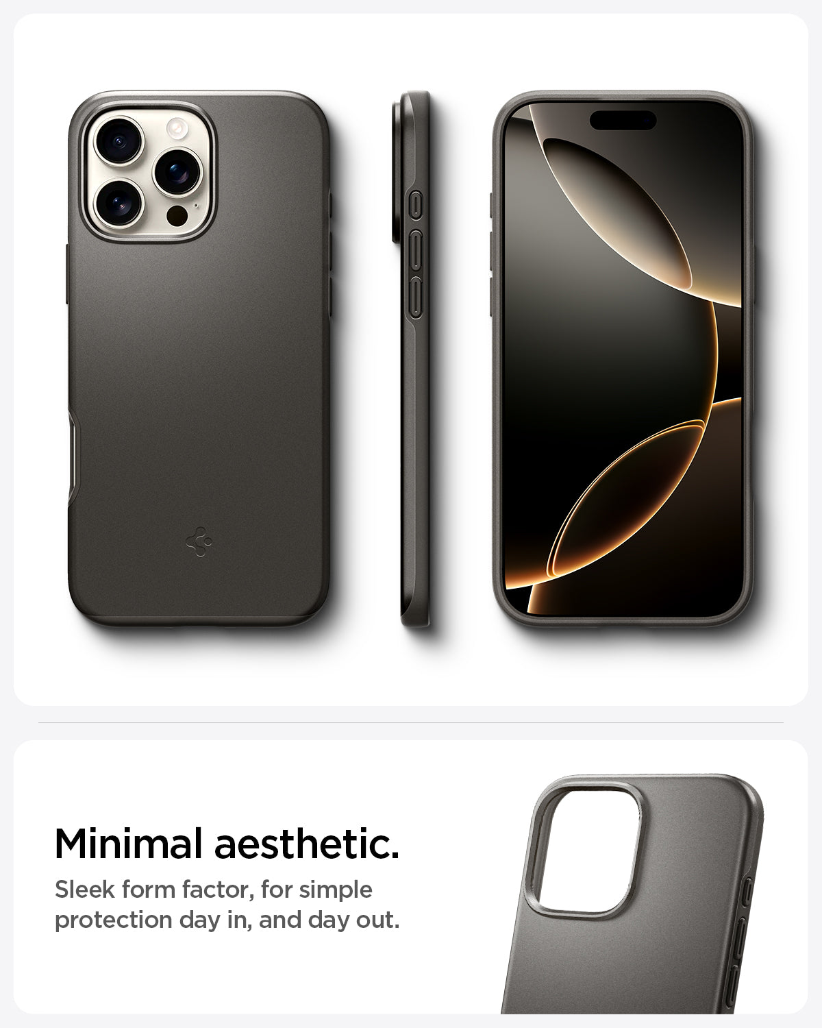 ACS08107 - iPhone 16 Pro Case Thin Fit (MagFit) in Gunmetal minimal aesthetic. Sleek form factor, for simple protection day in, and day out.
