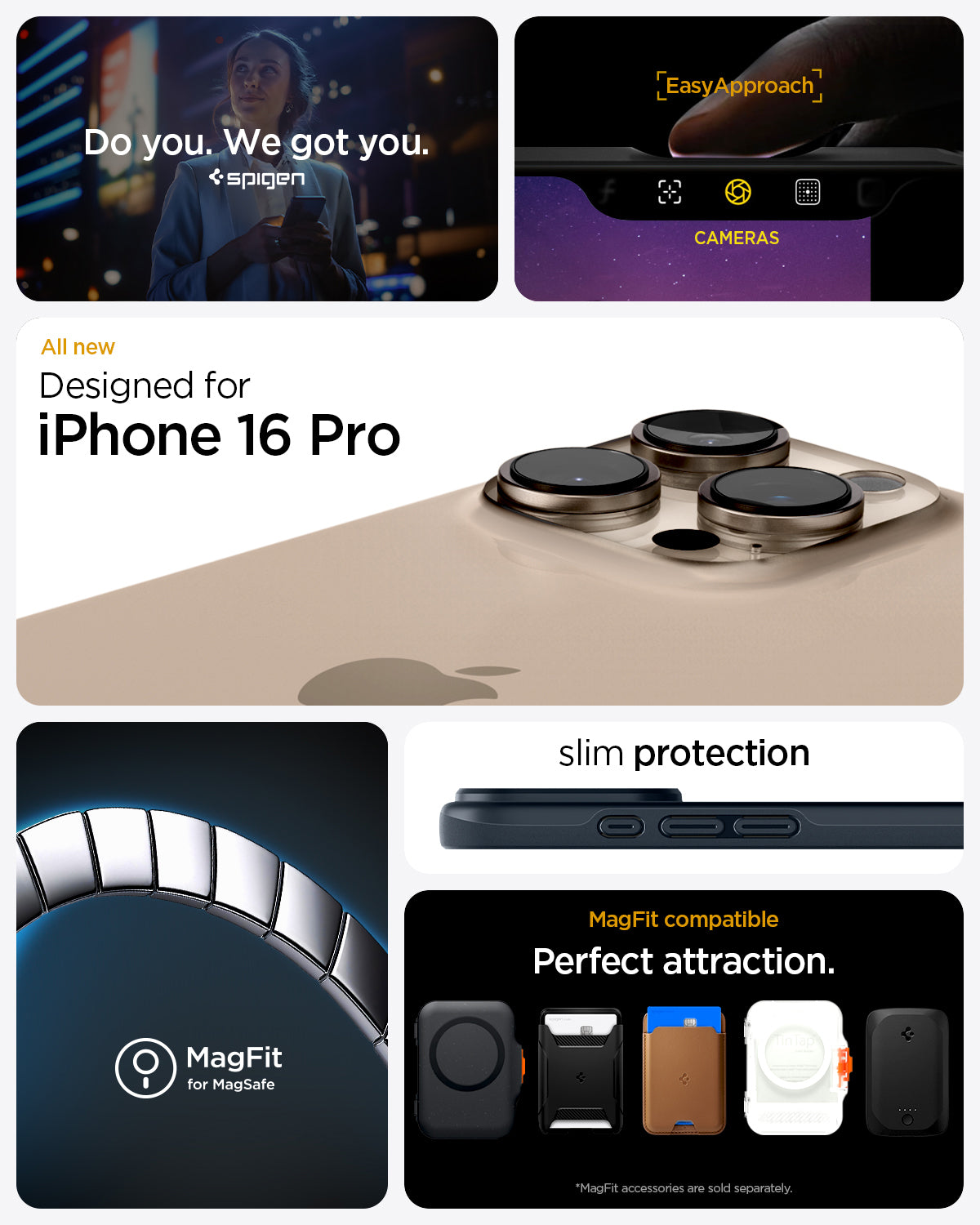 ACS08108 - iPhone 16 Pro Case Thin Fit (MagFit) in Metal Slate do you. we got you. spigen. All new designed for iPhone 16 Pro. Magfit for magsafe. slim protection. Magfit compatible perfect attraction.